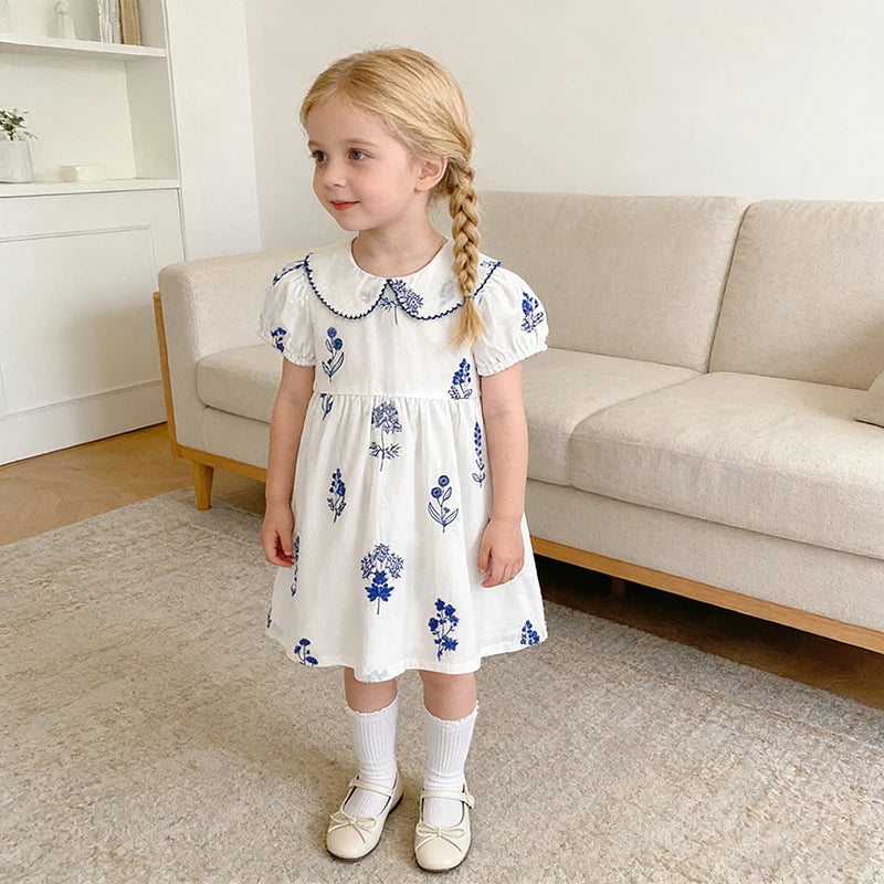 Bleu Fleurs Peter Pan Collared Girls Summer Frock - The Palm Beach Baby Estimated 12 - 20 Day Shipping