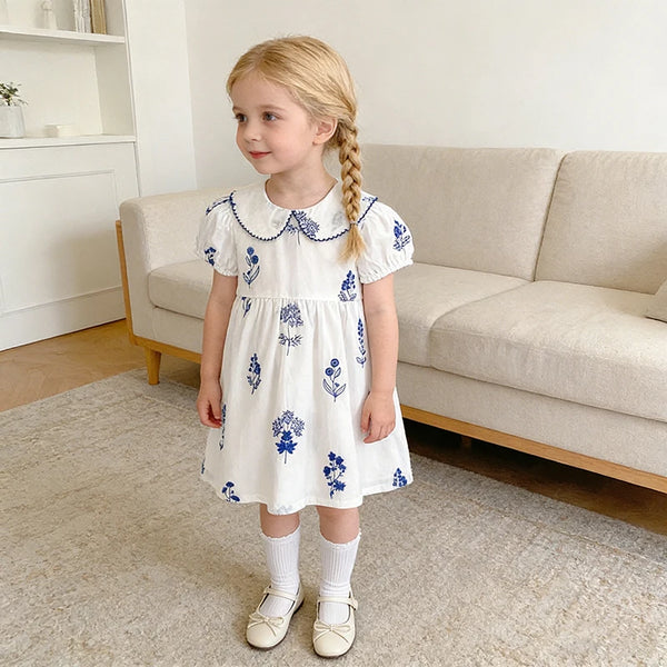 Bleu Fleurs Peter Pan Collared Girls Summer Frock - The Palm Beach Baby Estimated 12 - 20 Day Shipping