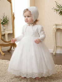 Aurelia Baby Girls White Long-Sleeve Tulle Special Gown
