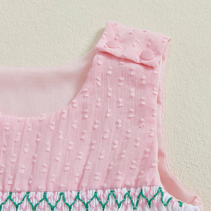 Detail of the 'Summer Cutie' Baby Summer Romper, highlighting the soft fabric and stylish snap closures for easy dressing.