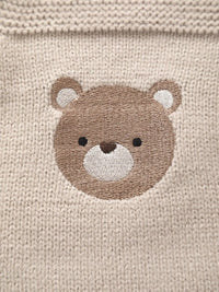 Beary Cute embroidered bear patch on khaki knitted fabric