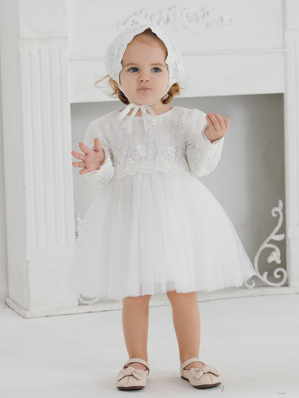 Emily White Lace Special Occasion Dress & Bonnet - The Palm Beach Baby Estimated 12 - 19 Day Shipping