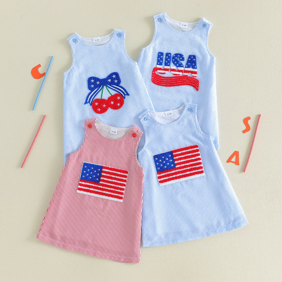 Little Girls Summer Dress in Patriotic Seersucker Style - The Palm Beach Baby Estimated 12 - 20 Day Shipping
