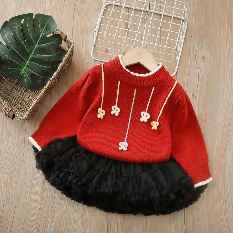 Little flowers Fluffy Tulle Skirt 2 PC Outfits  -  3 Colors