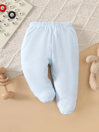 Light blue cotton baby footed pants from an 8-piece layette set.