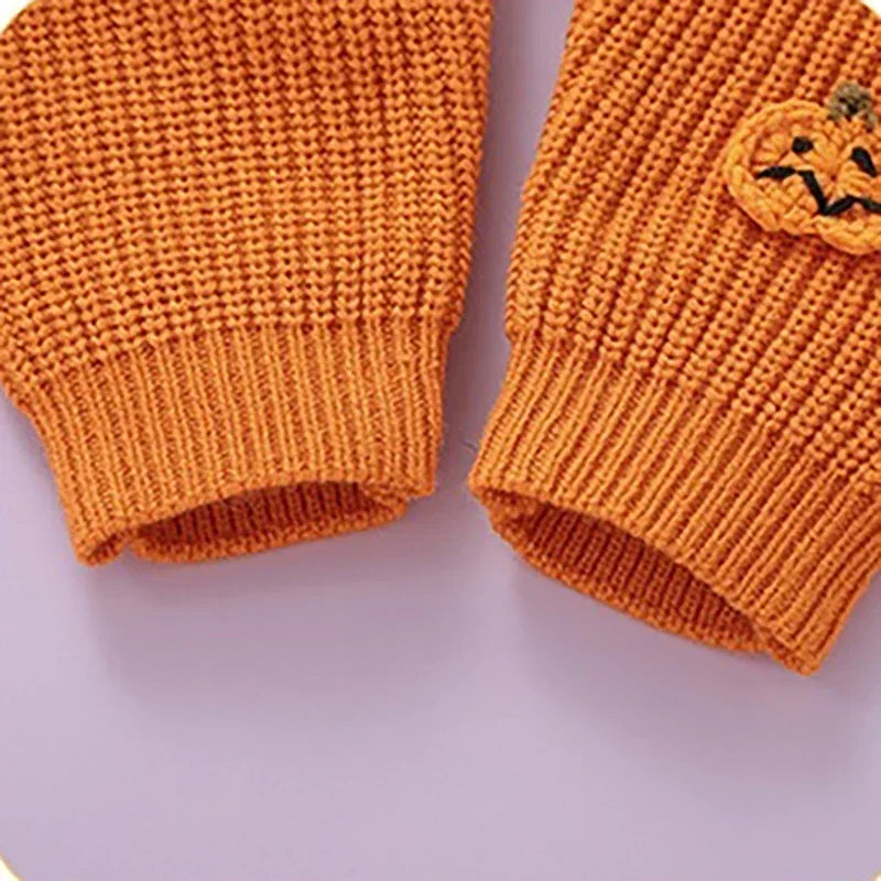 Fall Baby Cozy Knitted Romper - 3D Pumpkins