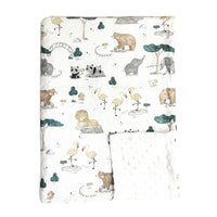 Summer/Spring Baby Animals Lightweight Thin Minky Blanket, 100x75 cm, animal print with white dotted plush reverse.