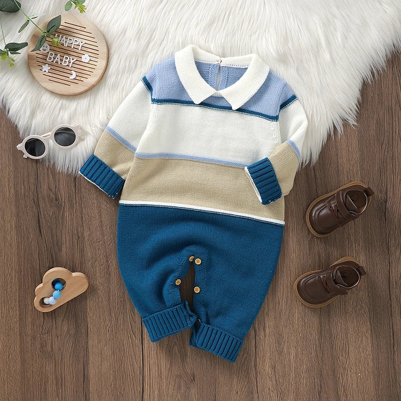 "Cameron" Warm Striped Knit Romper