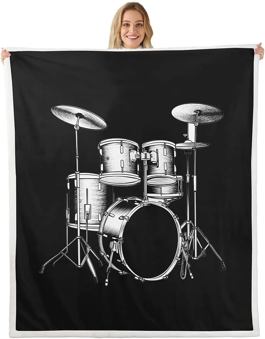 Jungle Rumble double-sided children's blanket Spring/Fall with drum set print, 100% polyester coral fleece