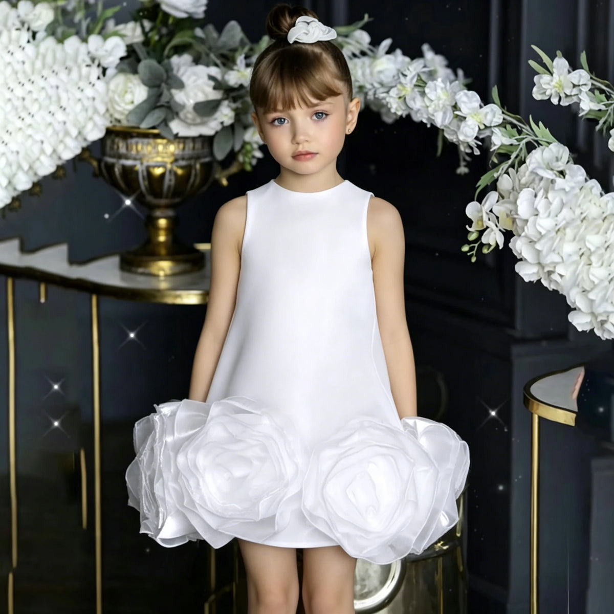 Marlana Elegant Tulle Rosettes Dress for Girls - 5 Color Options