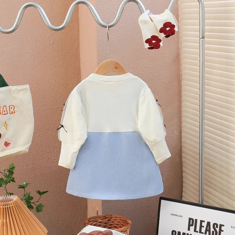 Girl's Dress 2024 Spring and Autumn New Girl's Bow Long sleeved Dress Baby Lace Casual Dress Birthday Party Performance Dress