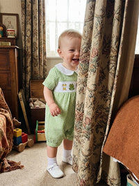 Smocked Cuties Seersucker Rompers Embroidered In 2 Kid-Worthy Designs - The Palm Beach Baby Estimated 13 - 20 Day Shipping