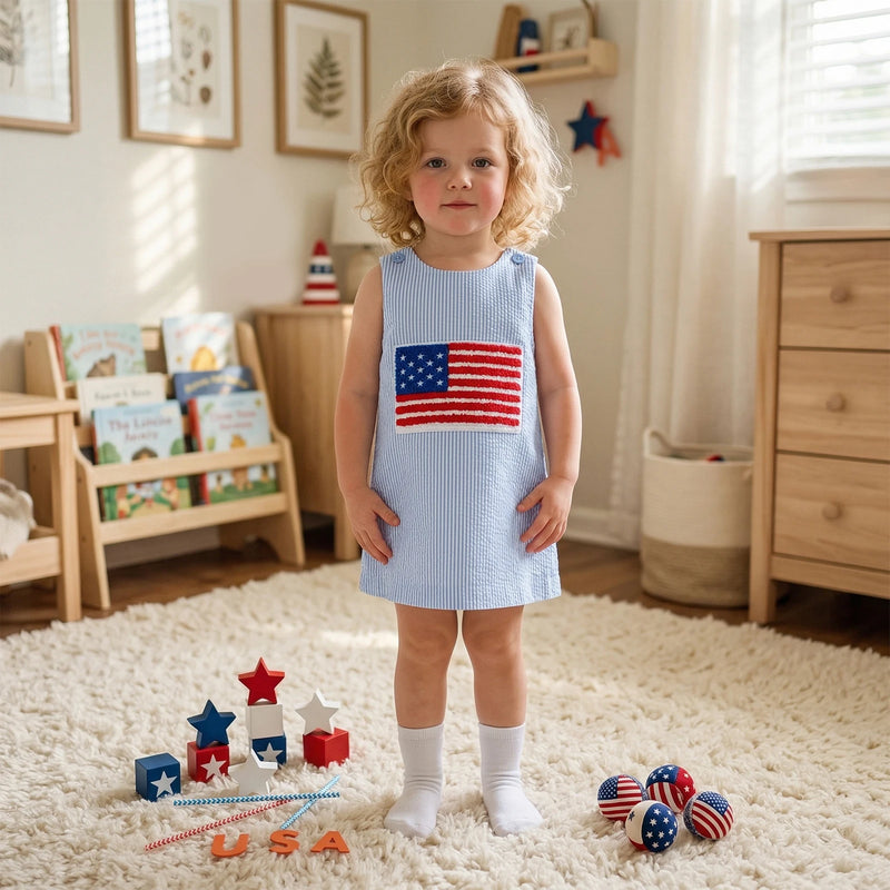 Girls Patriotic Summer Seersucker Dress – The Palm Beach Baby
