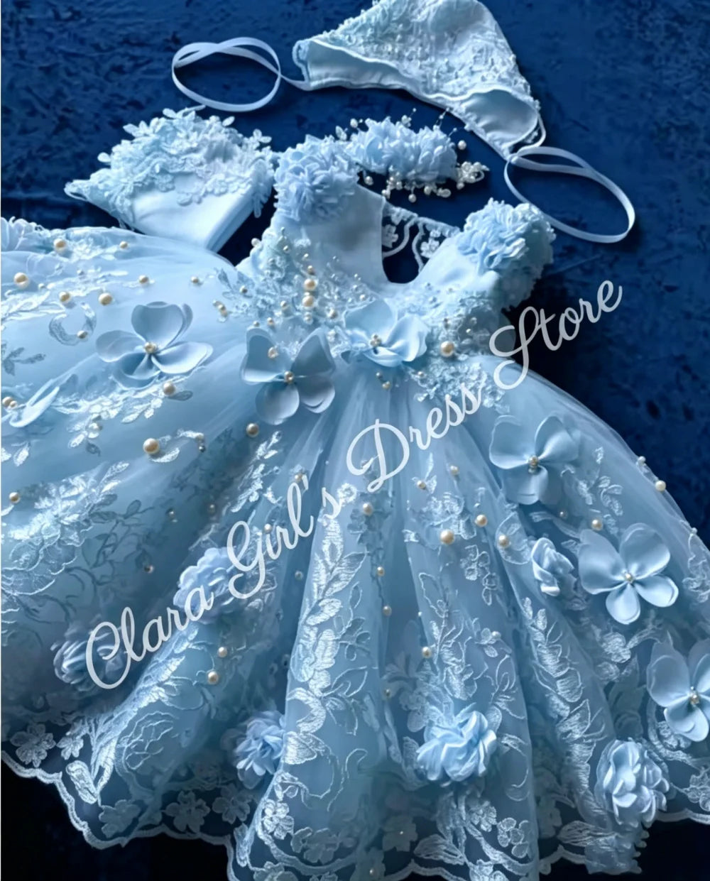 Eden Beaded Lace Appliquéd Special Occasion Long Gown Matching Bonnet