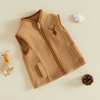 Trevor Khaki Lightweight Zippered Deer Embroidered Boys Vest - Soft and Comfy
