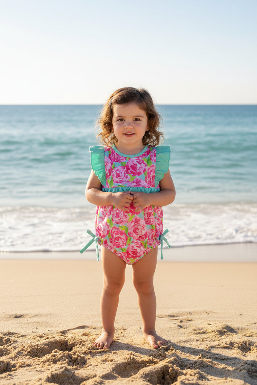 Vivacious Frills Baby Rompers for Girls - Cute Bows & Playful Frills - The Palm Beach Baby Estimated 14 - 20 Day Shipping