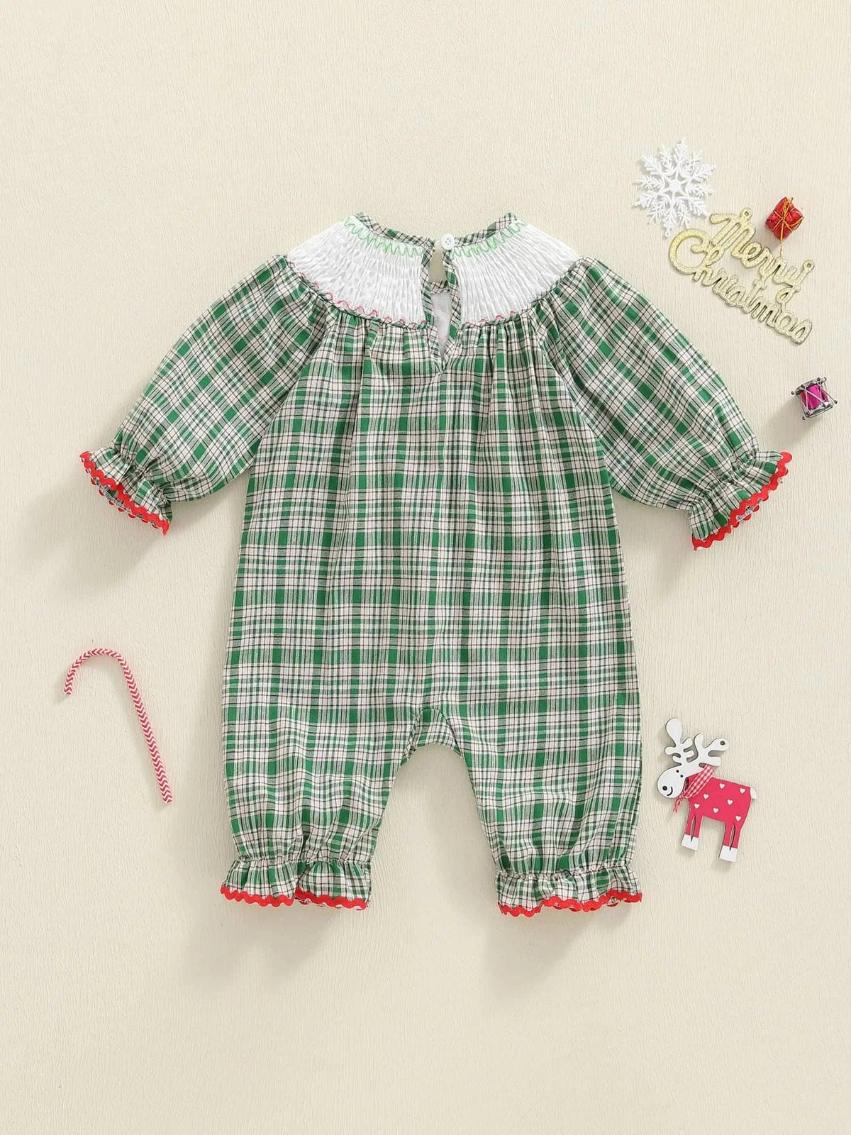 "Tartan Santa" Long Sleeve Baby Smocked Bubble Romper - The Palm Beach Baby