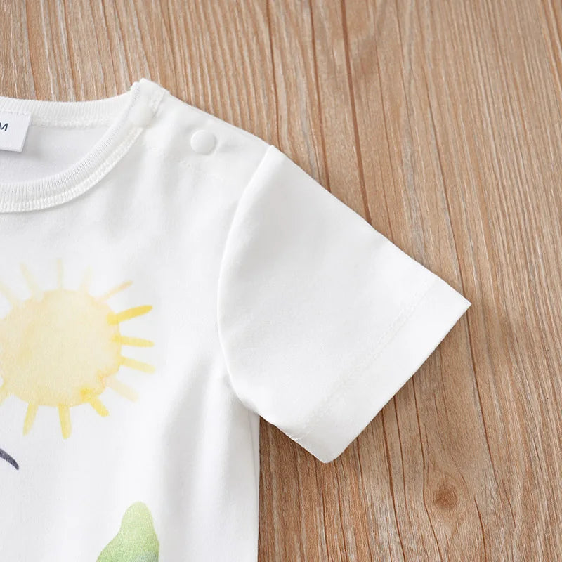 Shoulder detail of the Cute 'Forest Animals' Baby Romper for Boys - Featuring easy snaps for effortless dressing.
