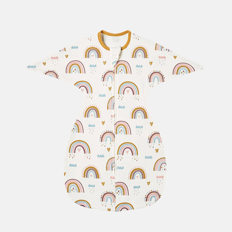 Sleepytime Anti-Kick Infant Sleep Sacks displaying colorful rainbows and hearts, designed for baby's comfort and safety.