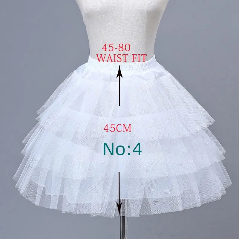 White children's petticoat crinoline underskirt with layered tulle; adds volume, available in 6 styles and lengths.