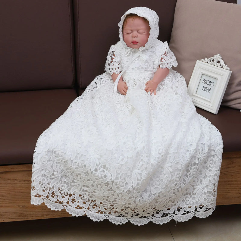 Zoey Elegant Lace Special Occasion Gown With Matching Hat - The Palm Beach Baby