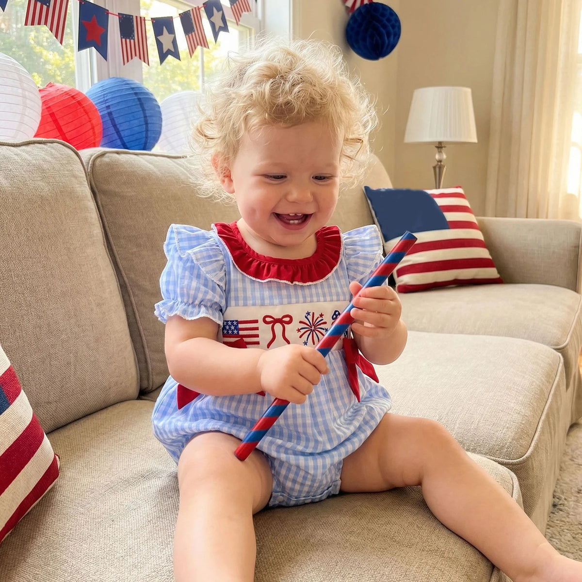 Red, White, Blue, and Frills Patriotic Little Girls Romper - The Palm Beach Baby Estimated 10 - 18 Day Shipping