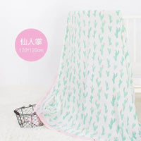 Baby blanket 120x120 cm with cactus print, two-layer bamboo-cotton swaddle, pink edge.