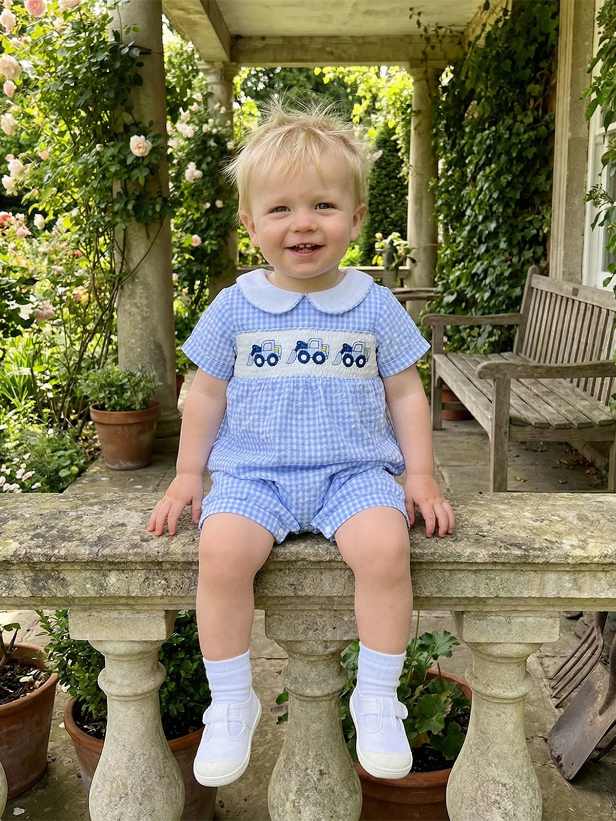 Smocked Cuties Seersucker Rompers Embroidered In 2 Kid-Worthy Designs - The Palm Beach Baby Estimated 13 - 20 Day Shipping