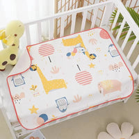 Children's waterproof changing pad cover with cute prints (giraffe) in cotton, red trim; fits 50x70 cm or 70x90 cm.