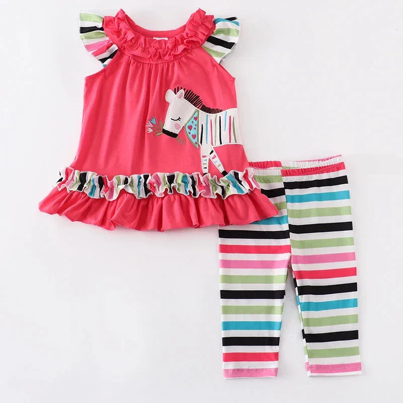 "Zebra Cutie" Summer Boho Pant Set with Adorable Ruffles and Stripes - 2 Pieces - The Palm Beach Baby