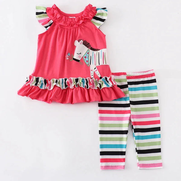 "Zebra Cutie" Summer Boho Pant Set with Adorable Ruffles and Stripes - 2 Pieces - The Palm Beach Baby