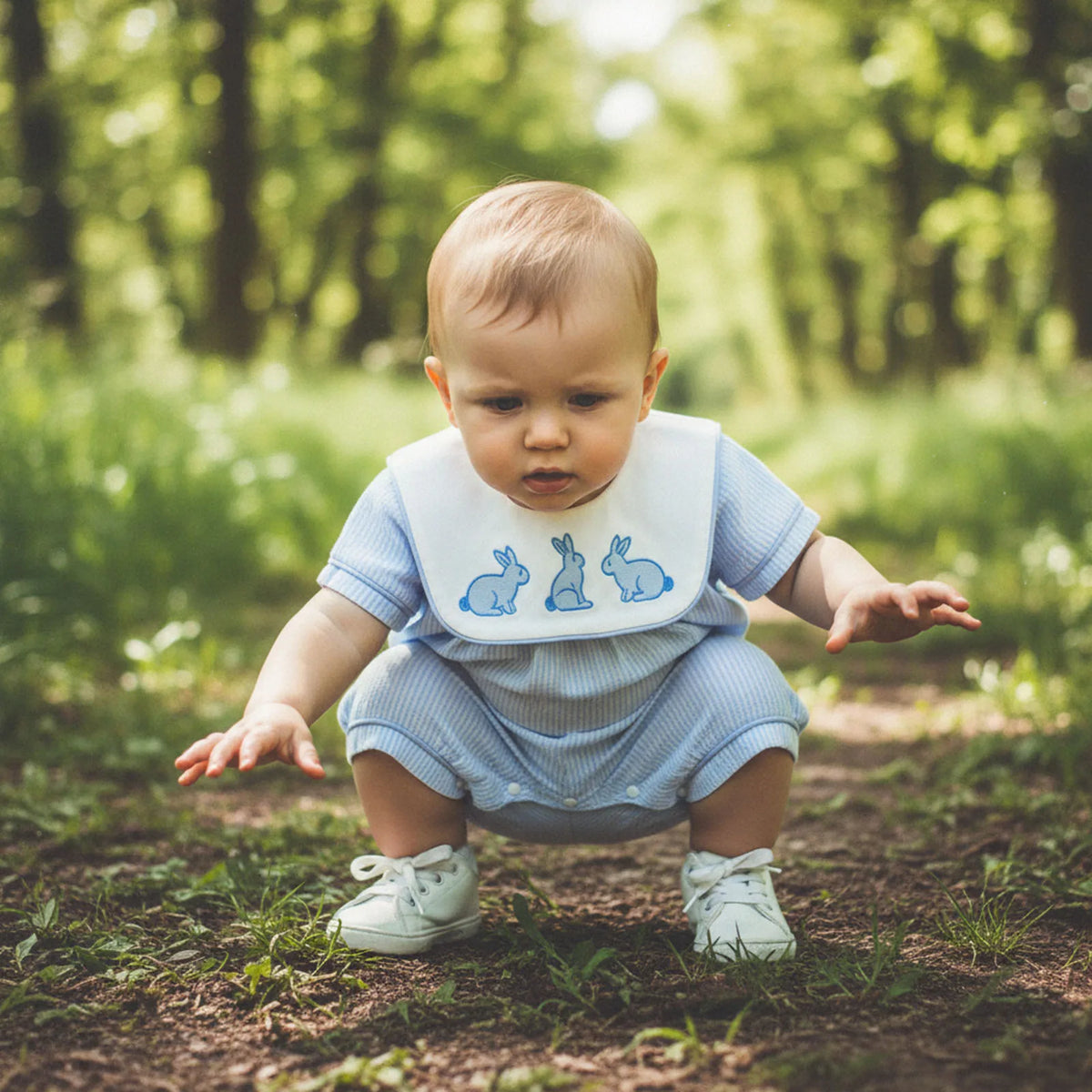 My Little Blue Bunny Embroidered Seersucker Baby Romper - The Palm Beach Baby Estimated 12 - 20 Day Shipping