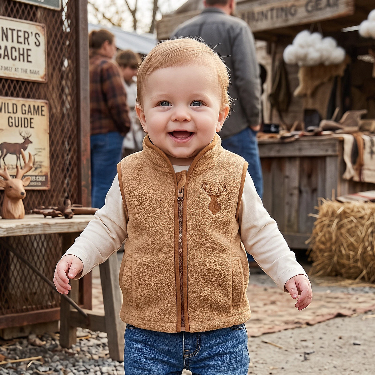 Trevor Khaki Lightweight Zippered Deer Embroidered Boys Vest - Soft and Comfy