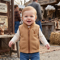Trevor Khaki Lightweight Zippered Deer Embroidered Boys Vest - Soft and Comfy