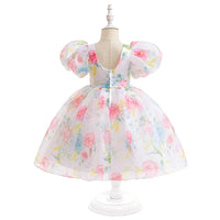 Celeste Elegant Dress for Girls - Puff Sleeves, Ruched Skirt, Wrinkle-Resistant Fabric - The Palm Beach Baby