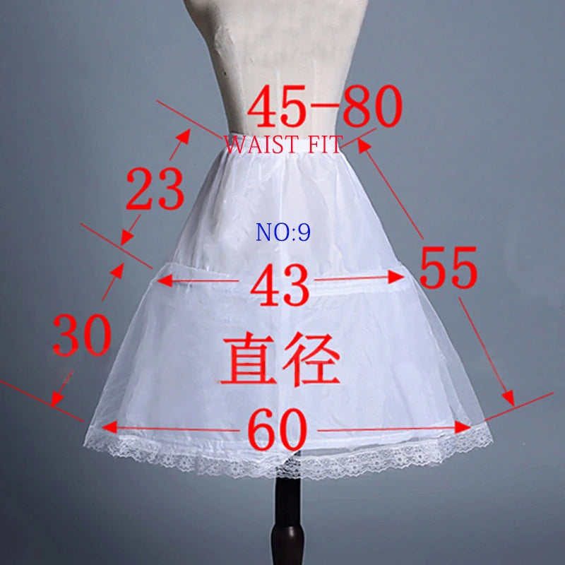 White children's petticoat crinoline underskirt on dress form with lace hem; available in 6 styles and lengths.