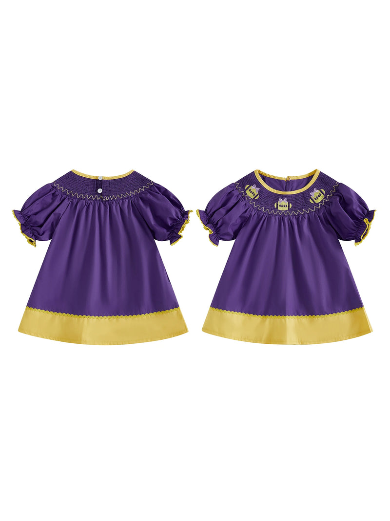 Football Mania Smocked Embroidered Dress - 3  Colors