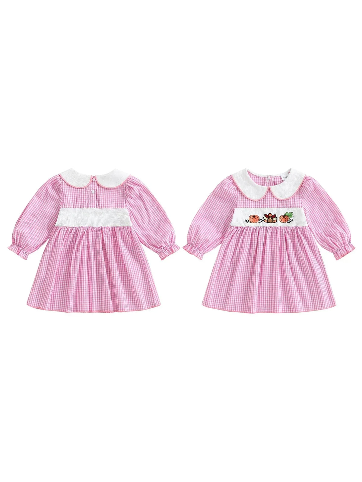 "Pumpkins and Turkeys" Embroidered Plaid Dress - 2 Colors - The Palm Beach Baby