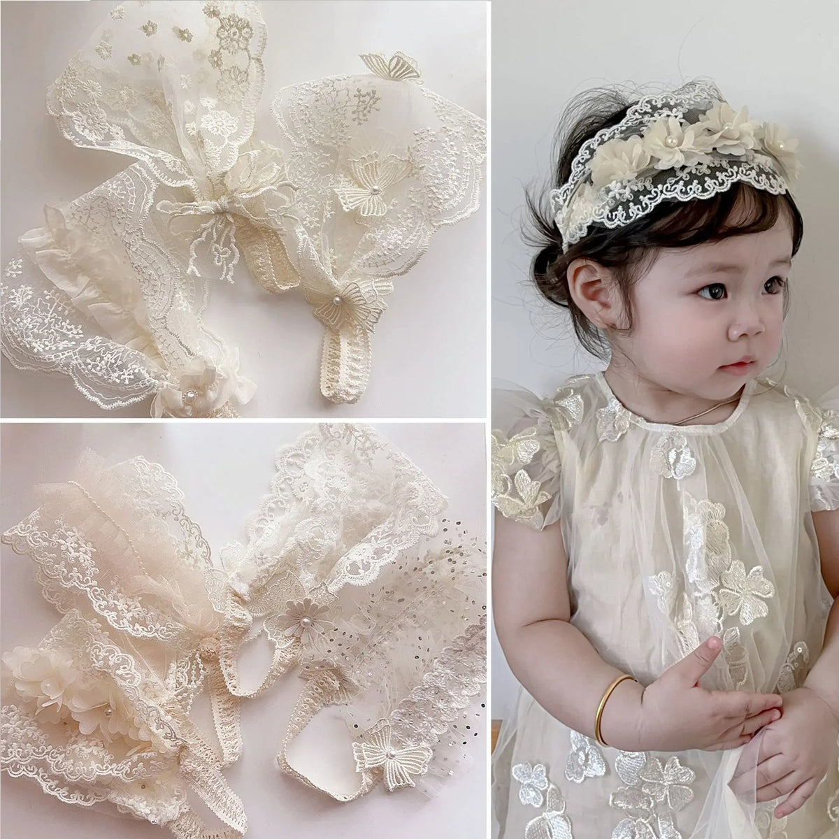 Lace Flowers Whimsical Elastic Headband: 9 Design Options