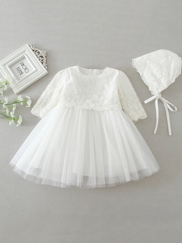 Emily White Lace Special Occasion Dress & Bonnet - The Palm Beach Baby Estimated 12 - 19 Day Shipping