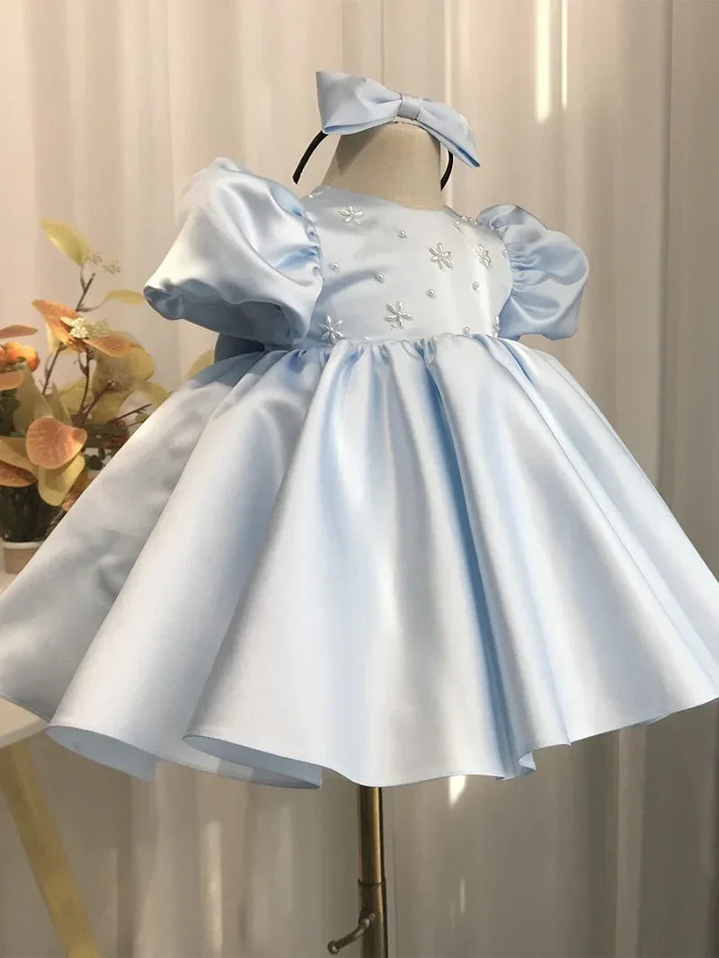 "Michelle" Elegant Beaded Dress in Princess Pink or Soft Blue - The Palm Beach Baby