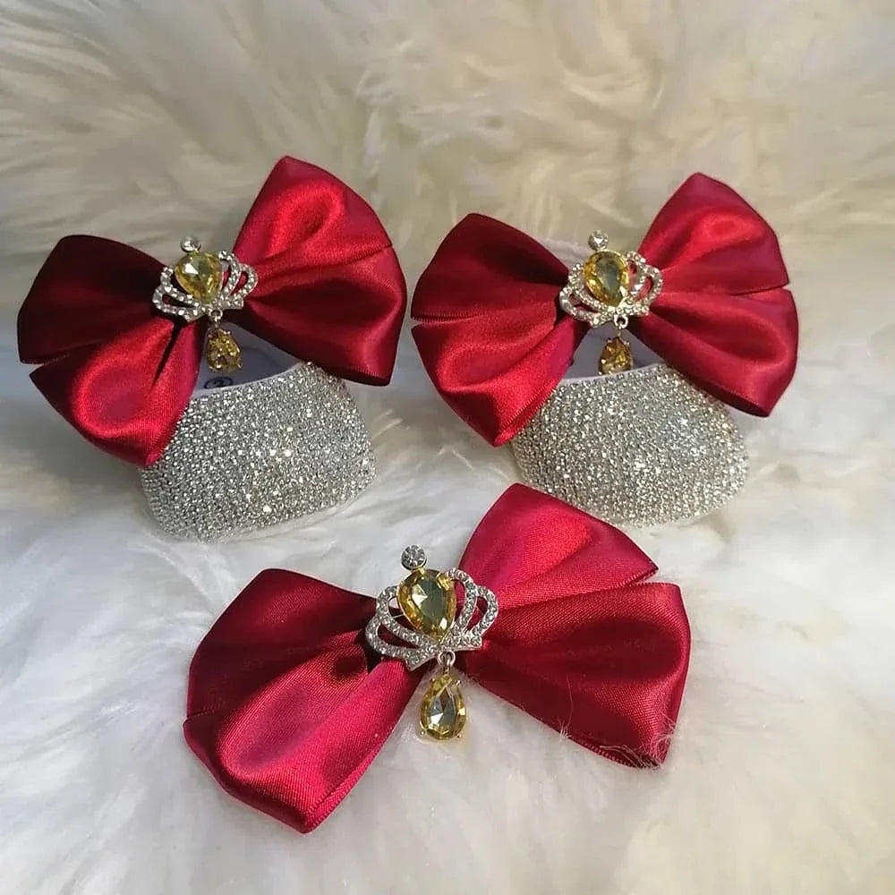 Baby Crystal Formal Shoes and Bow Set with Pink Bows - The Palm Beach Baby