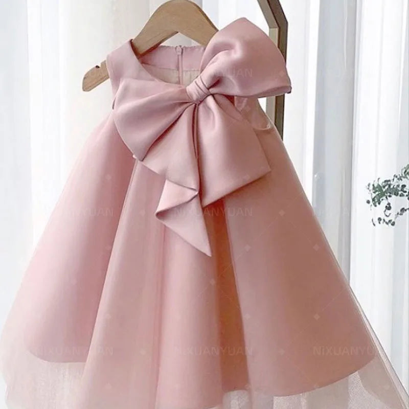 "Mari" Elegant Dress With Big Bow - 2-10 Years - 4 Colors