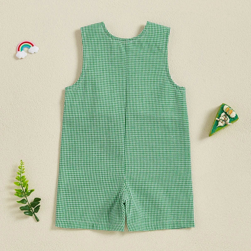 "Golfing Baby" Green Checked Romper