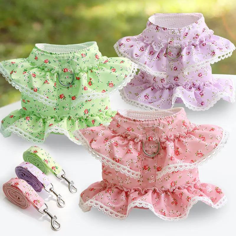 DIVA Pet: "Daisy" Floral Frilly Harness Set