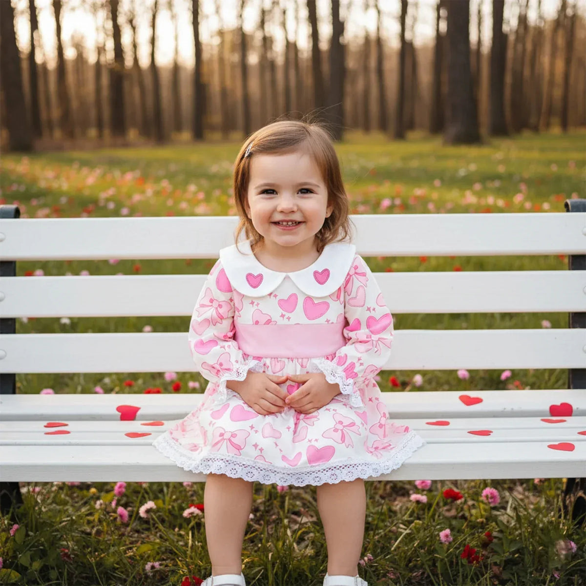 Little Hearts Baby Girl Heart Print Dress with Lace Trim - The Palm Beach Baby