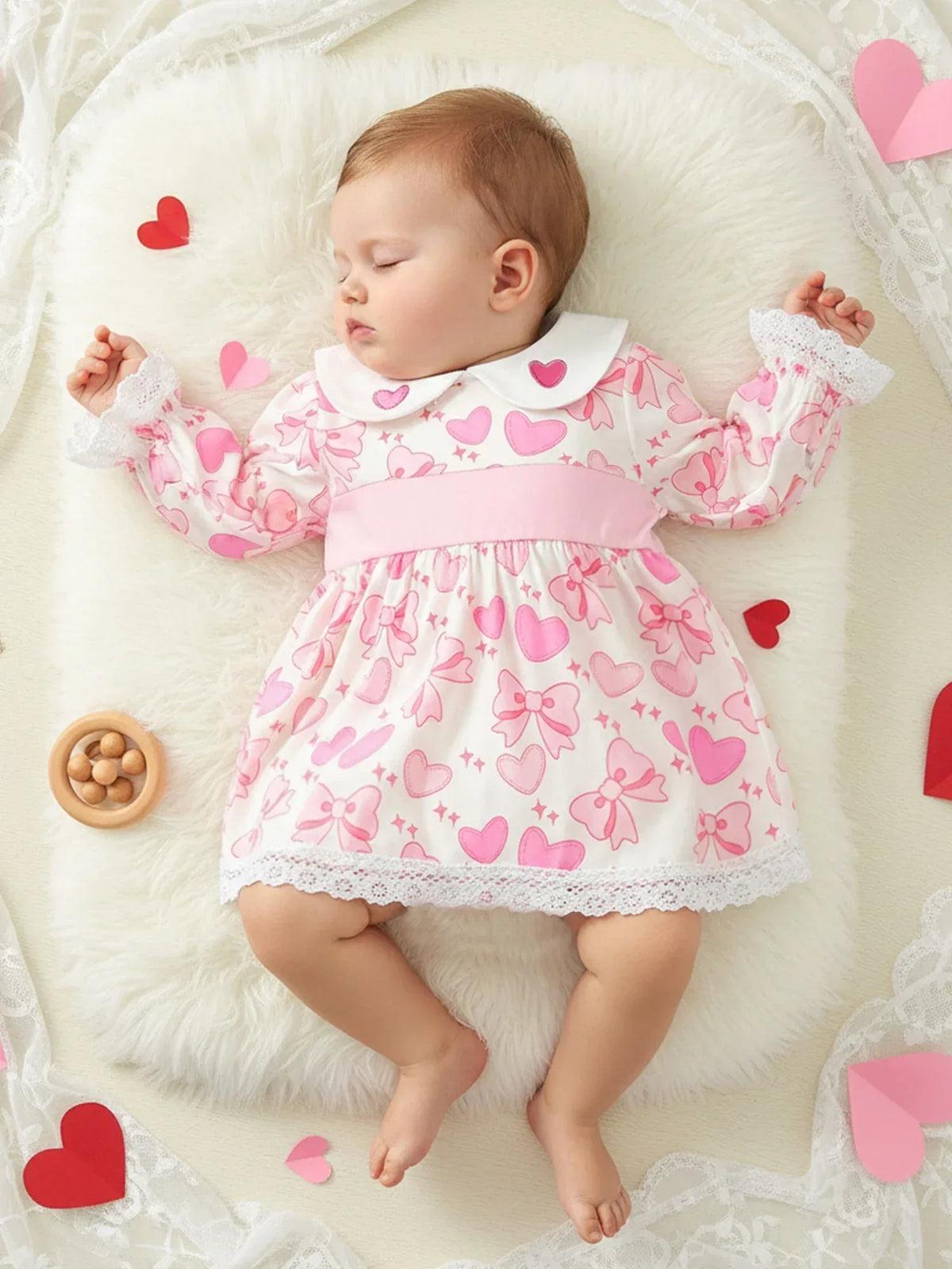 Little Hearts Baby Girl Heart Print Dress with Lace Trim - The Palm Beach Baby
