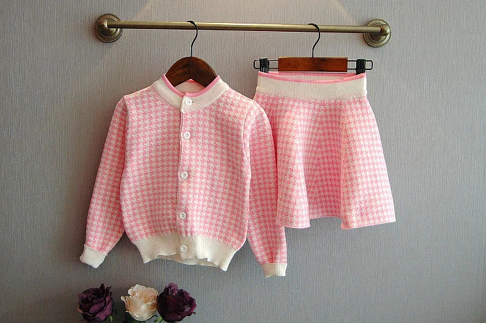 "Sacha Marie" Girl's Houndstooth Knit Skirt Set