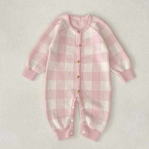 Cozy Fall Plaid Knit Baby Rompers - 2 Delightful Colors