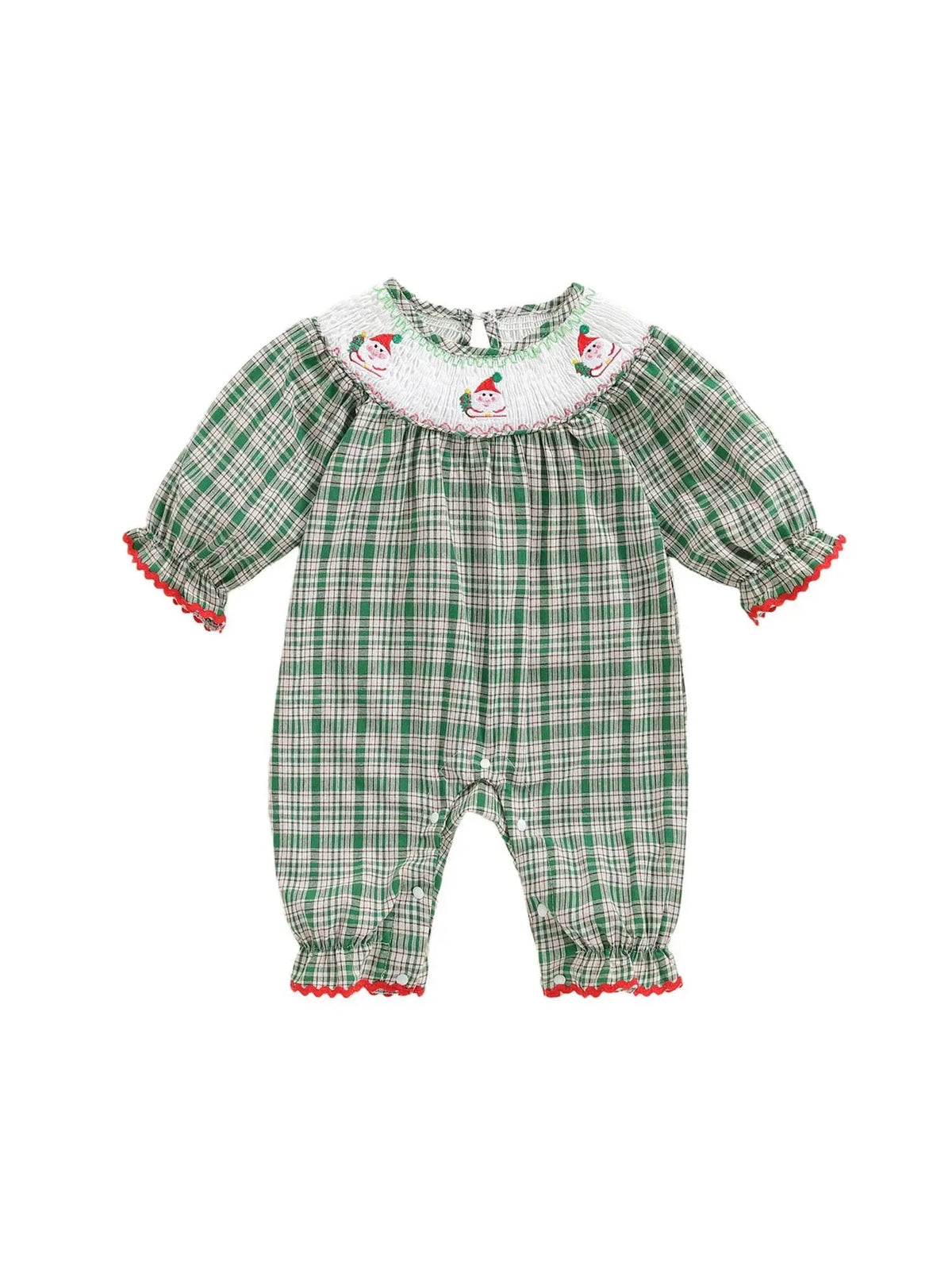 "Tartan Santa" Long Sleeve Baby Smocked Bubble Romper - The Palm Beach Baby